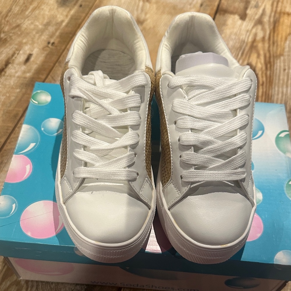 Soda White and Tan Women's Sneakers
